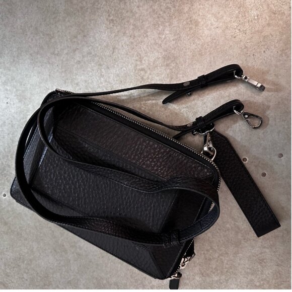 MACKAGE Black Roni Pebbled Leather Structured Crossbody Bag Like New - Picture 7 of 16